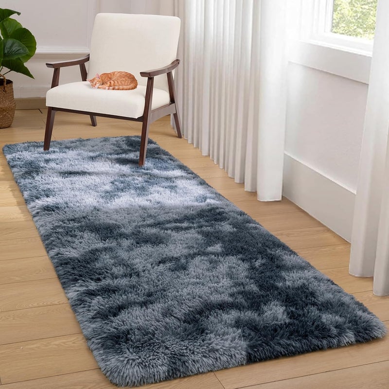 Softlife Area Rug for Bedroom, Fluffy Shag Plush Tie Dyed Rainbow Blue for Living Room Girls, Shaggy Throw Carpet for Kids Soft Fuzzy Runner Small 2x6 Runners for Hallways Dorm - Image 2